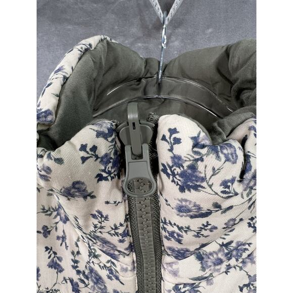 Blank NYC Reversible Puffer Vest Cream Floral Print Olive Green Large Cottage - Picture 8 of 12
